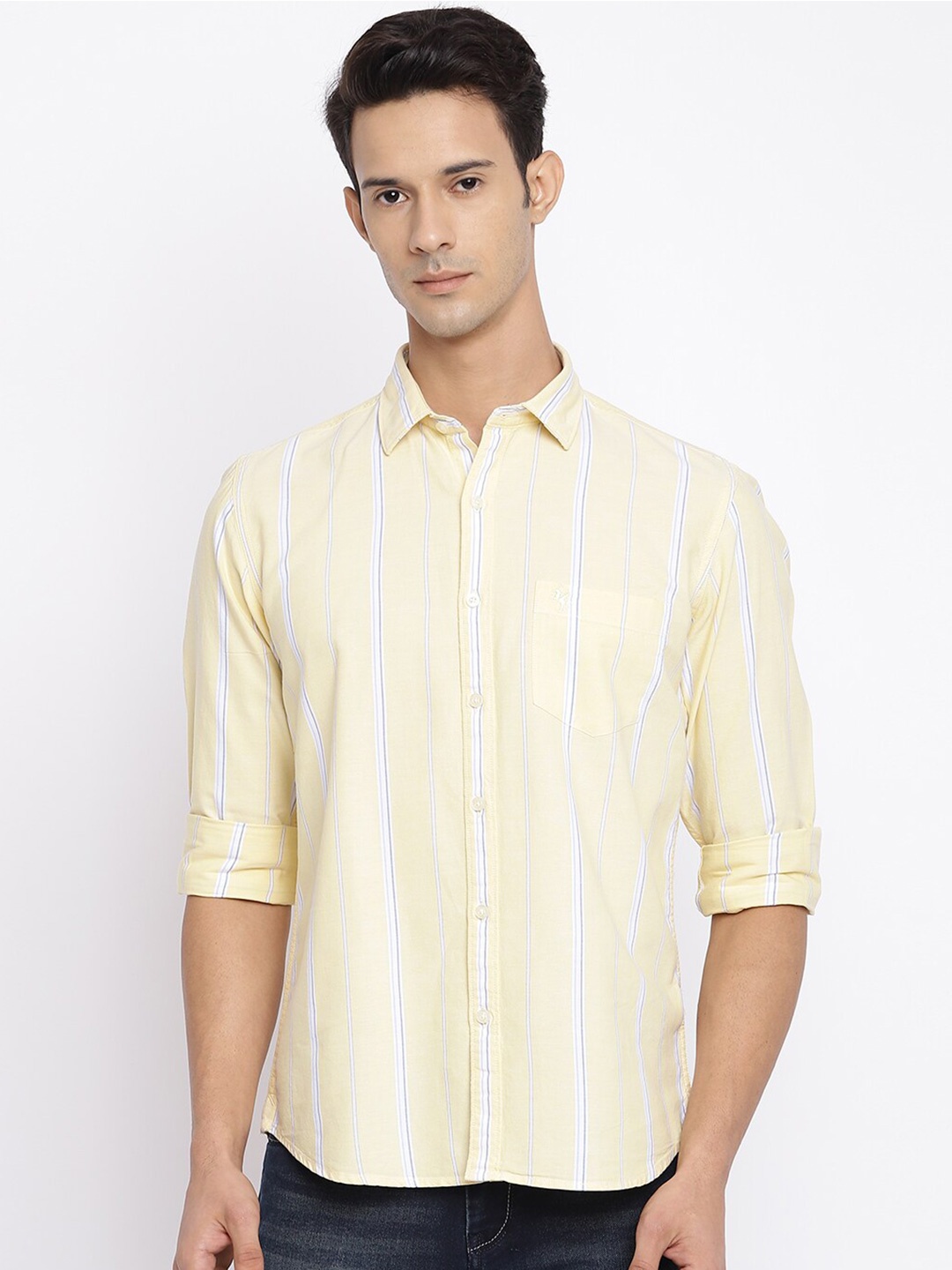 

Cantabil Men Yellow Striped Cotton Casual Shirt