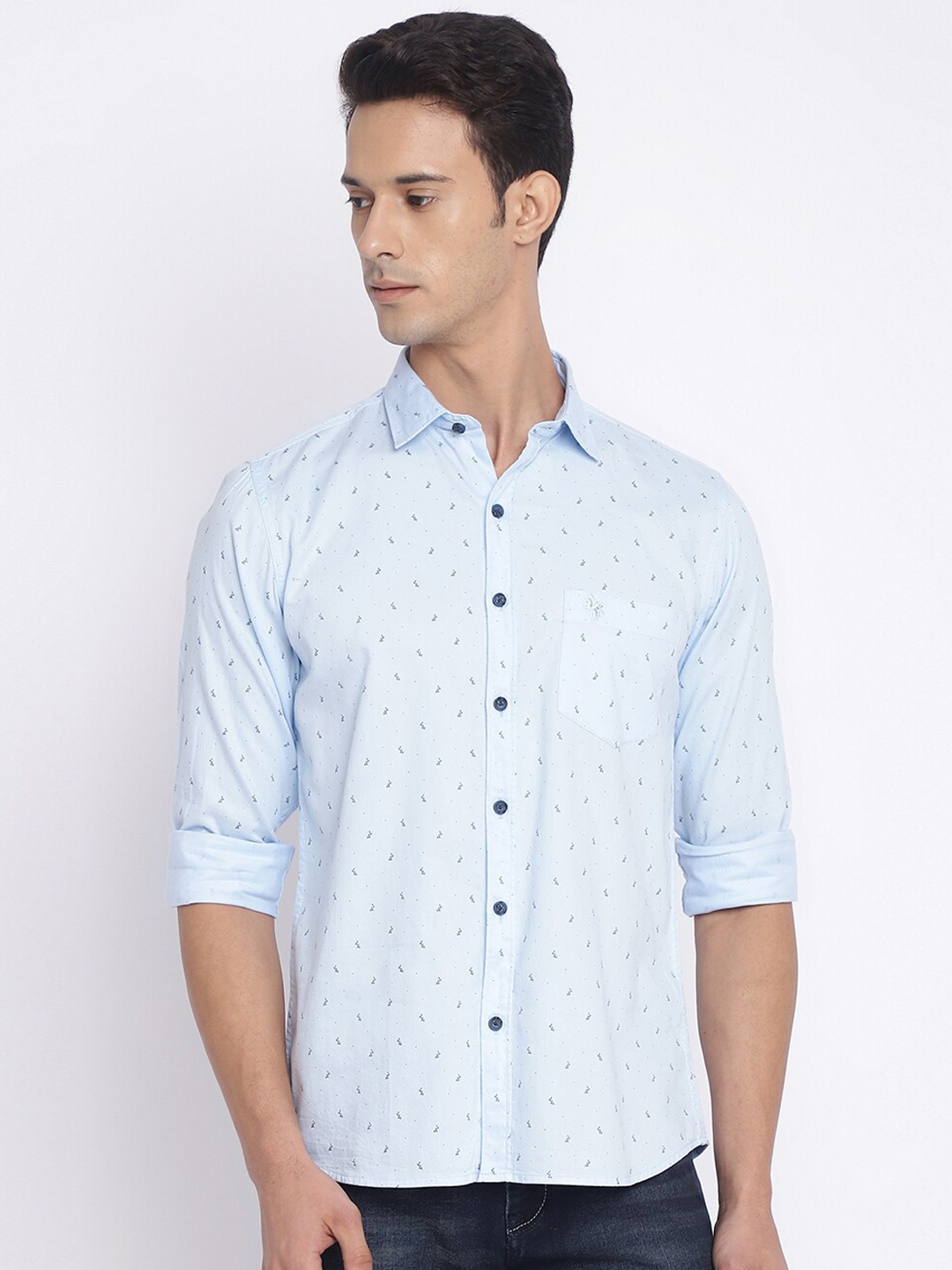 

Cantabil Men Blue Printed Cotton Casual Shirt