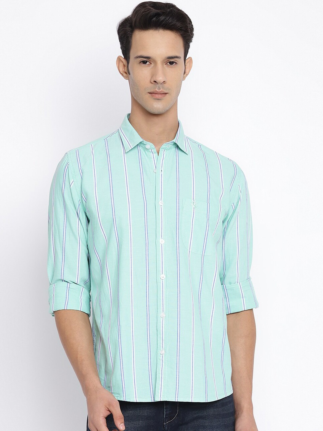 

Cantabil Men Striped Cotton Casual Shirt, Green