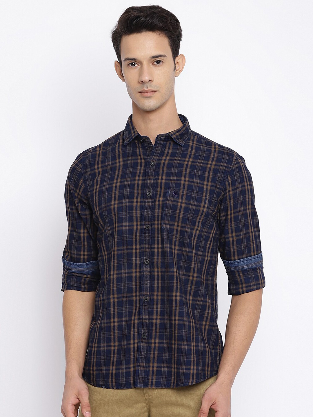 

Cantabil Men Mustard Tartan Checked Cotton Casual Shirt