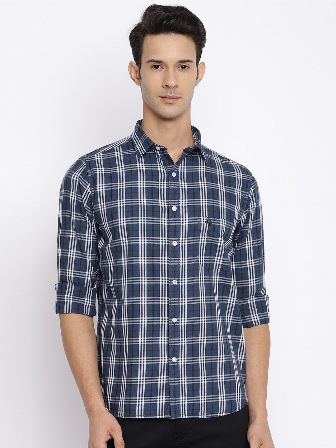 

Cantabil Men Tartan Checked Cotton Casual Shirt, Grey