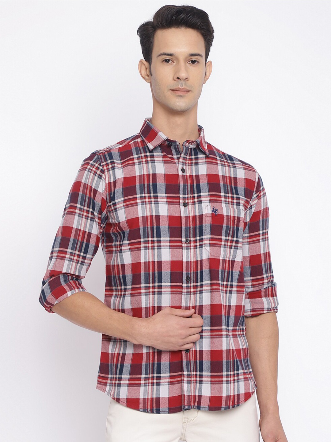 

Cantabil Men Maroon Tartan Checked Cotton Casual Shirt