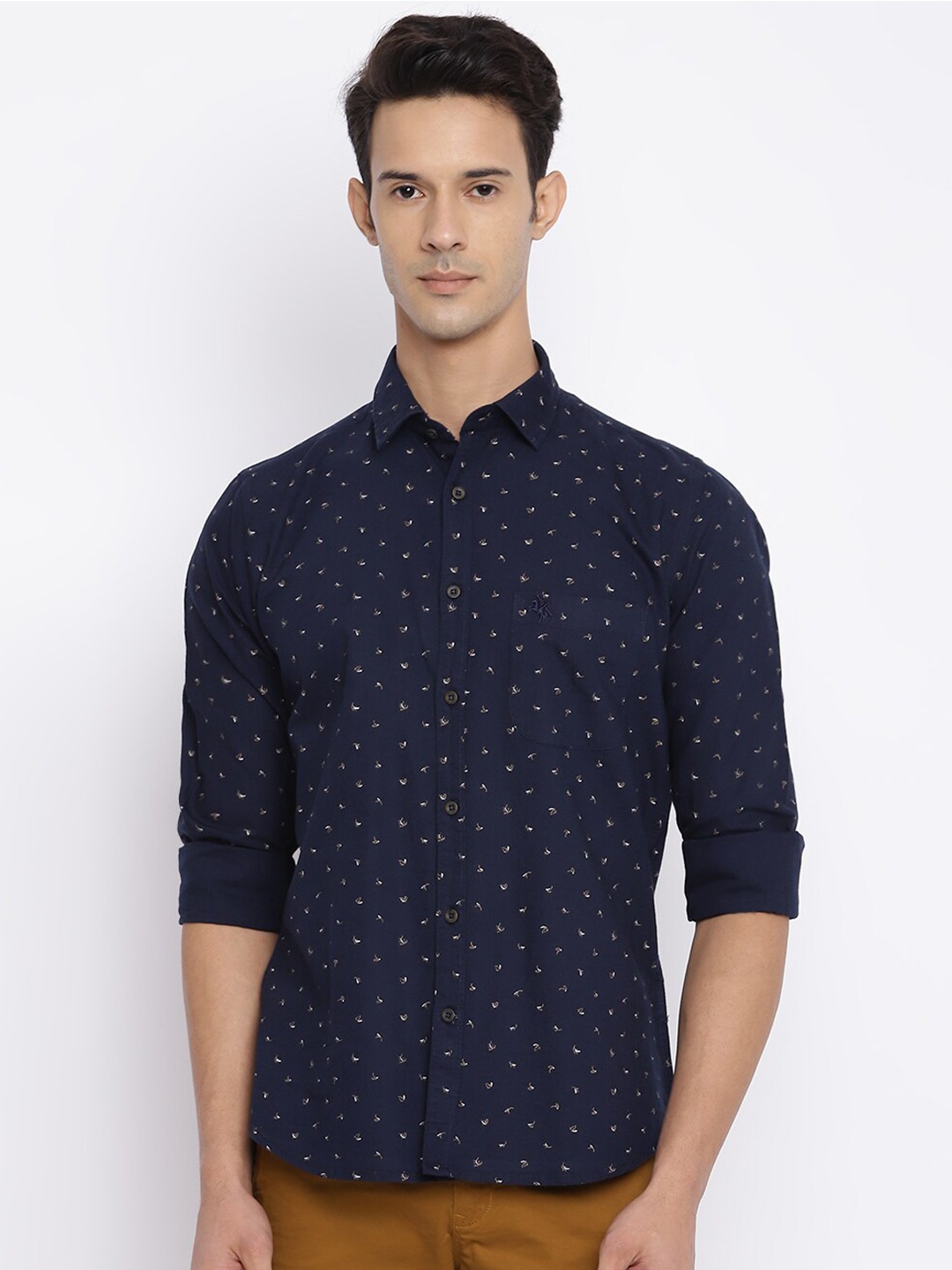 

Cantabil Men Navy Blue Printed Cotton Casual Shirt