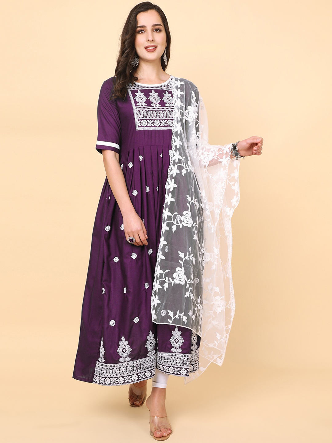 

KALINI Floral Thread Work Anarkali Kurta, Purple