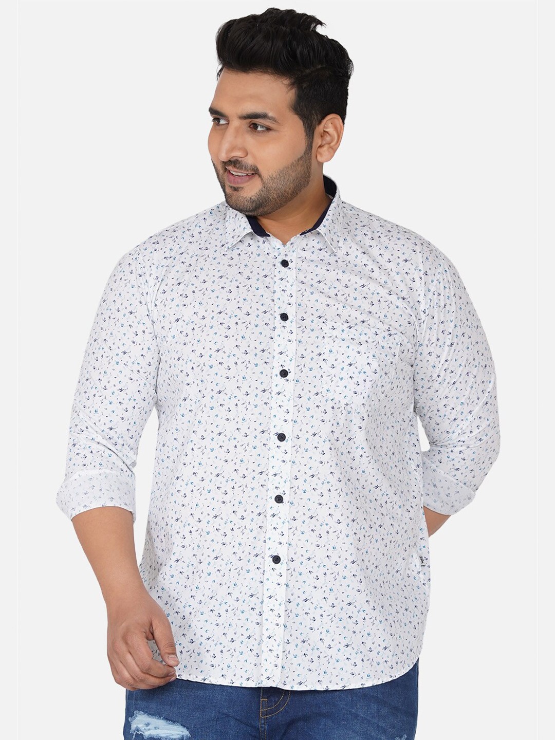 

John Pride Men Plus Size Comfort Printed Casual Shirt, White