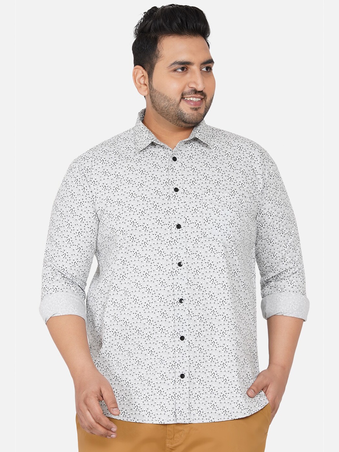 

John Pride Men Plus Size Comfort Micro Checks Printed Casual Shirt, White