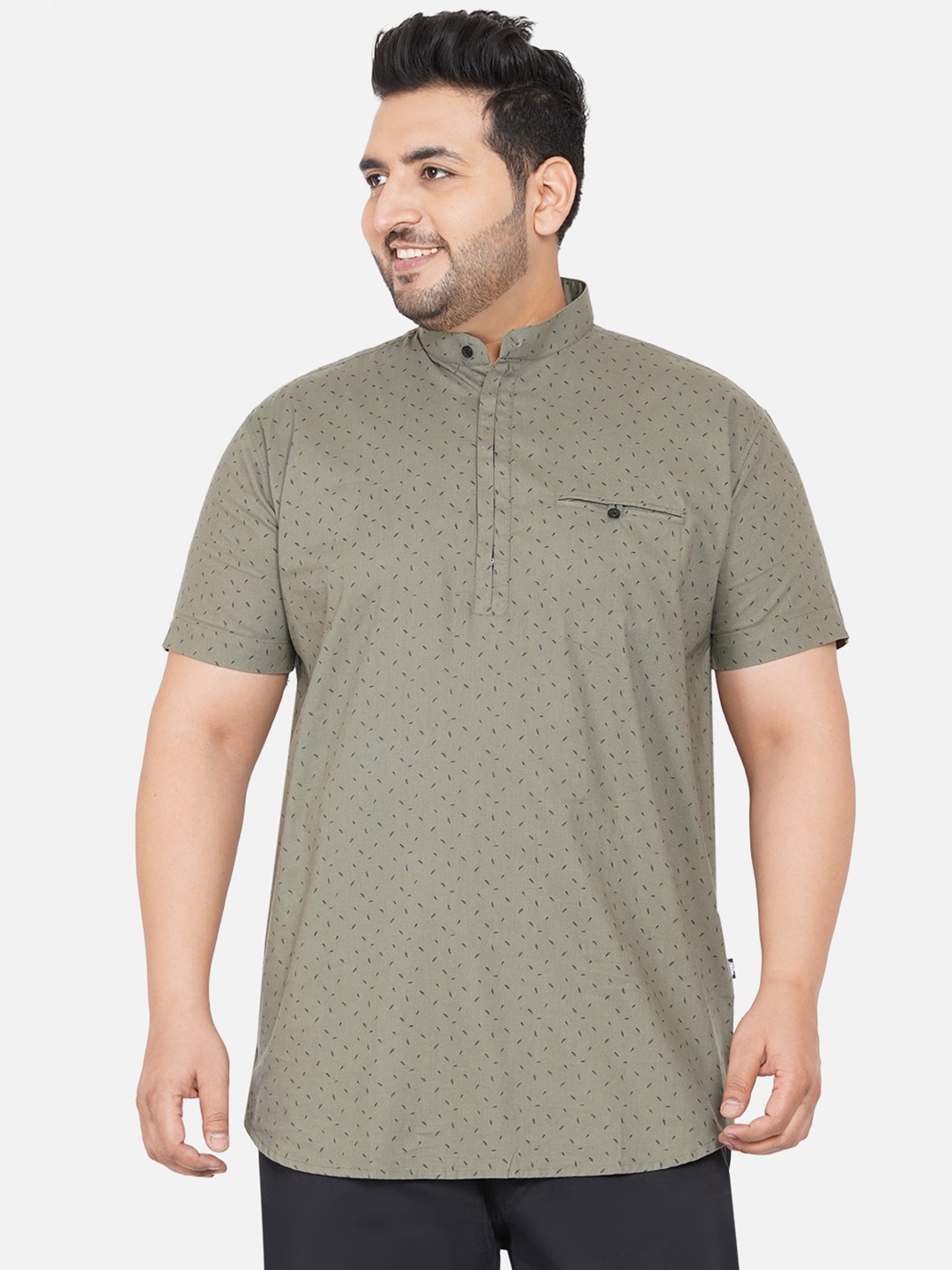 

John Pride Men Plus Size Olive Green Comfort Printed Casual Shirt