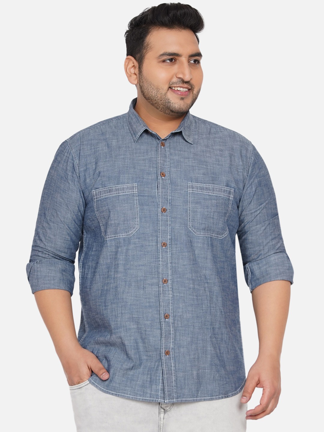 

John Pride Men Plus Size Blue Casual Shirt