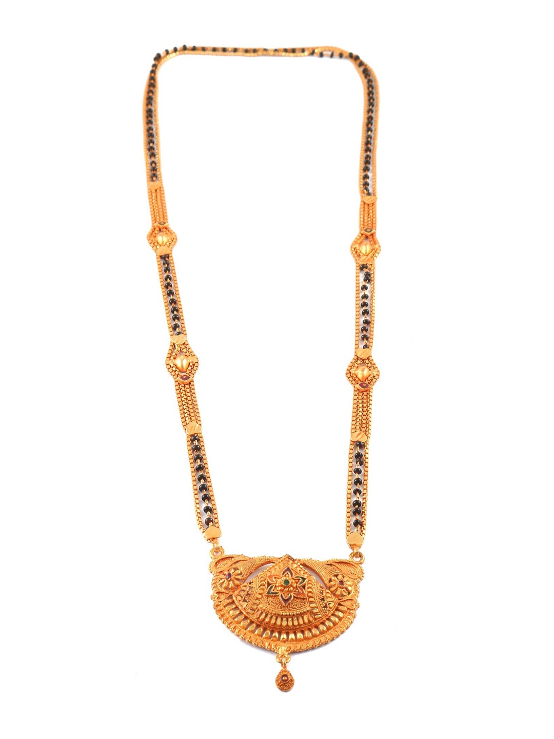 

Jewar Mandi Gold-Plated Black Crystal-Studded Mangalsutra