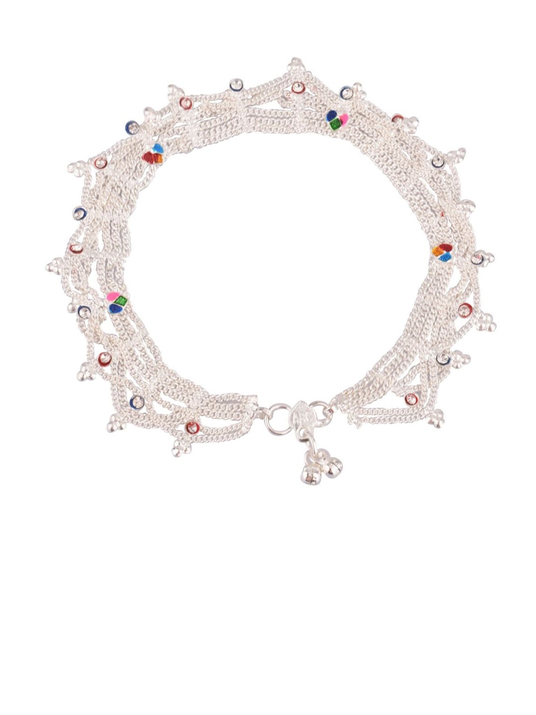 

Efulgenz Silver-Toned Stone Studded Layered Anklets