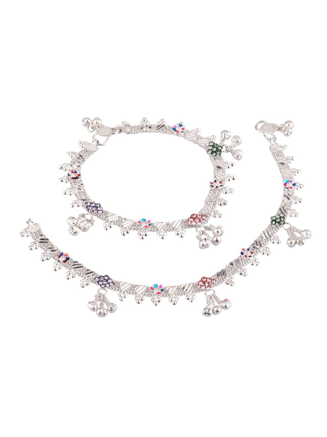 

Efulgenz Rhodium-Plated Silver-Toned Crystal-Studded Anklet