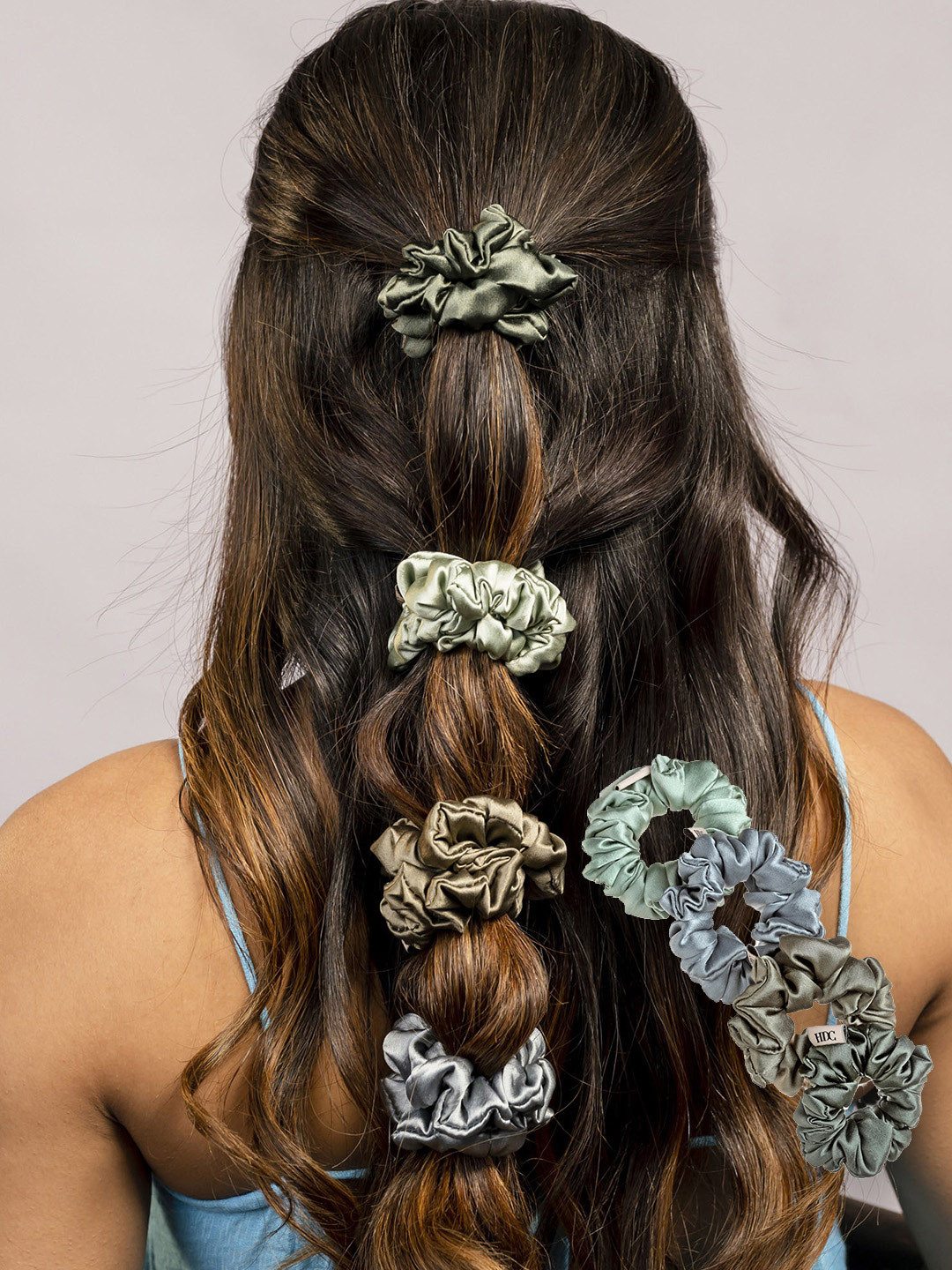 

HAIR DRAMA CO. Women Green & Silver-Toned Set of 4 Ponytail Holders