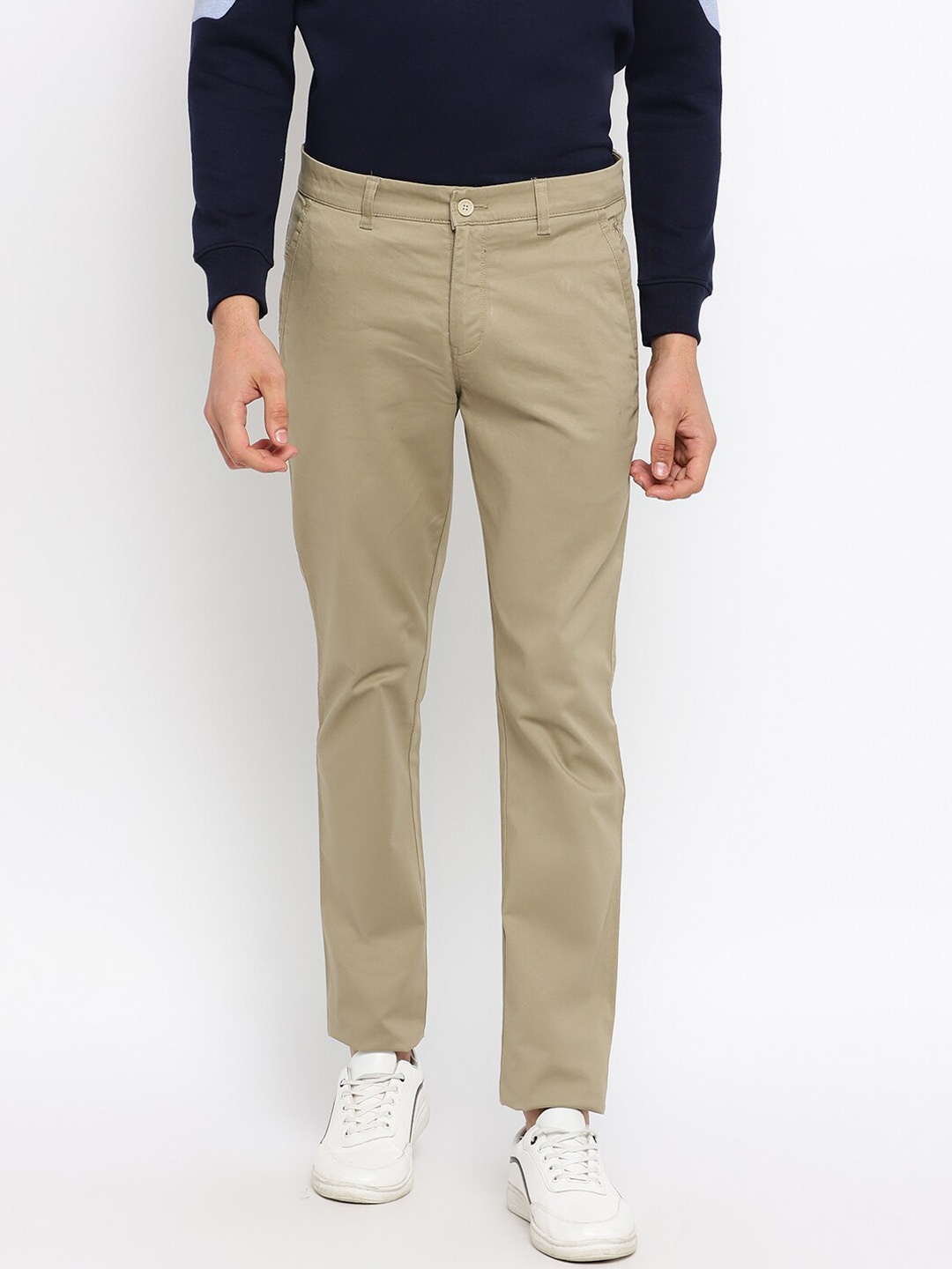 

Cantabil Men Beige Solid Cotton Regular Fit Trousers