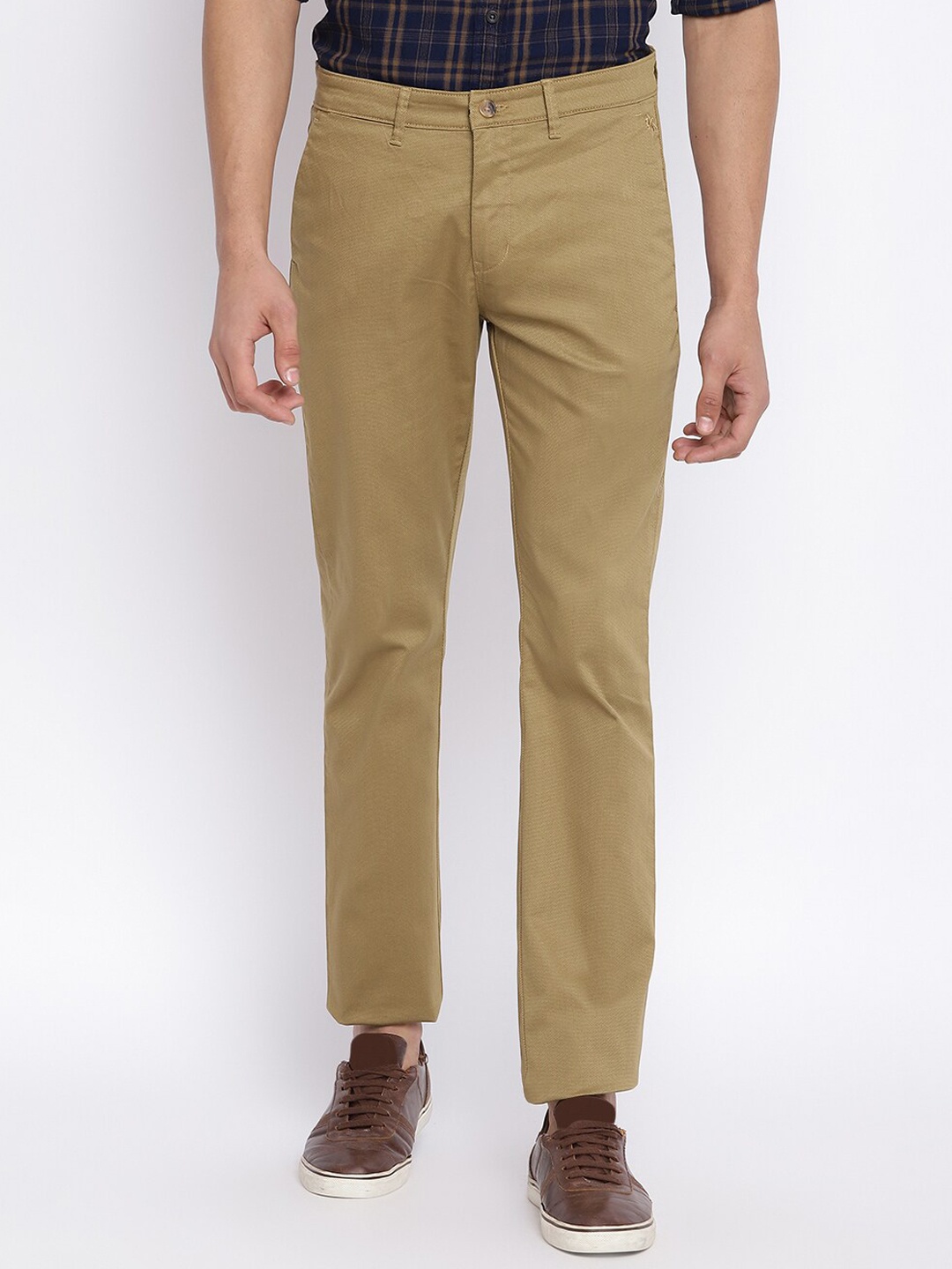 

Cantabil Men Khaki Solid Cotton Regular Fit Trousers