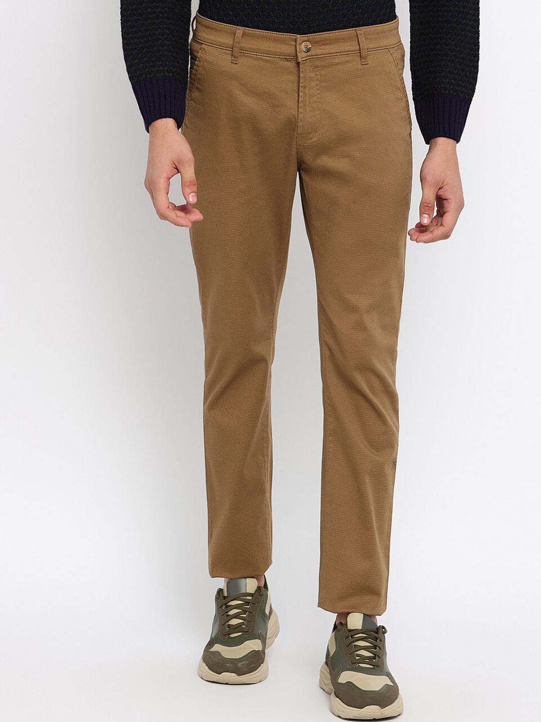 

Cantabil Men Khaki Solid Cotton Regular Fit Trousers