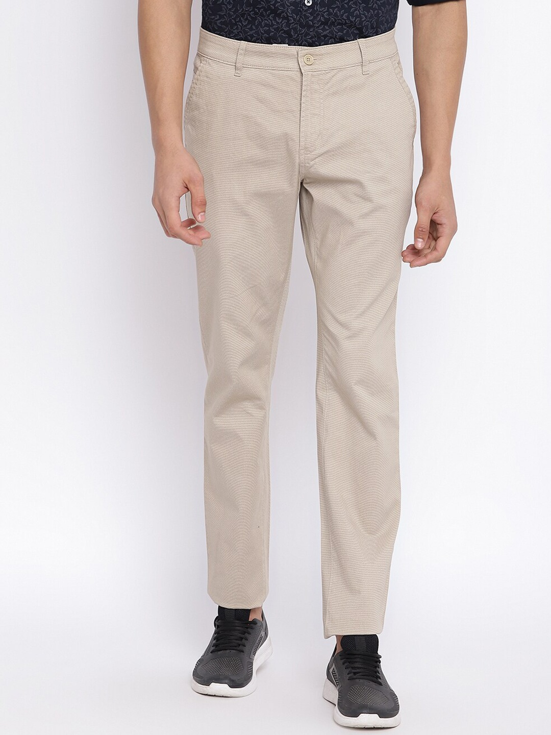 

Cantabil Men Beige Self Design Cotton Regular Fit Trousers
