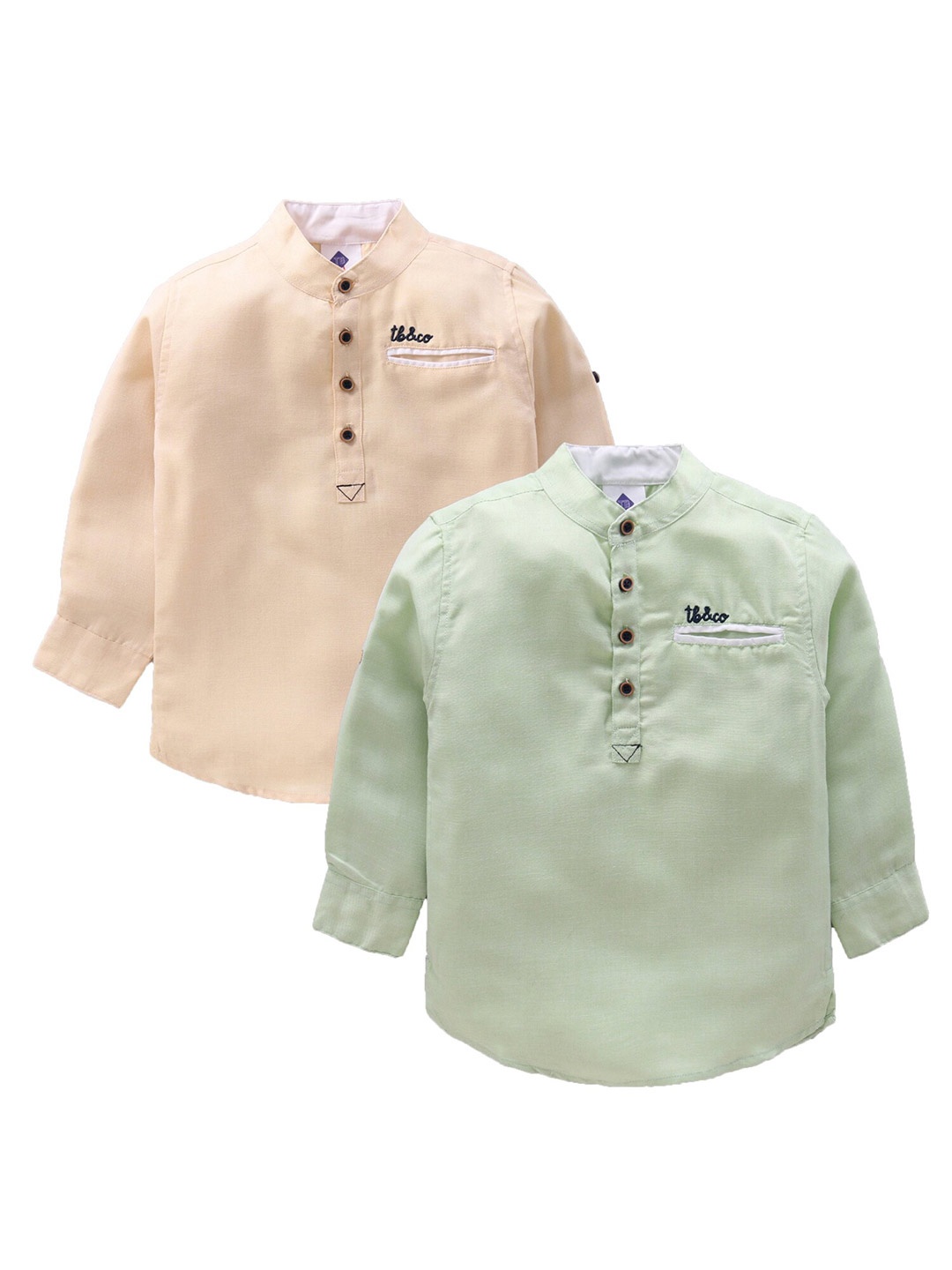 

TONYBOY Pack of 2 Boys Peach-Coloured & Sea Green Solid Full Sleeves Classic Cotton Shirts