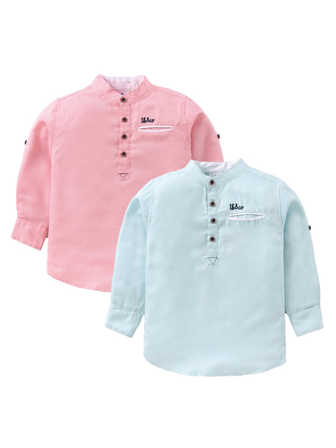 

TONYBOY Pack of 2 Boys Pink & Blue Solid Cotton Classic Casual Shirts