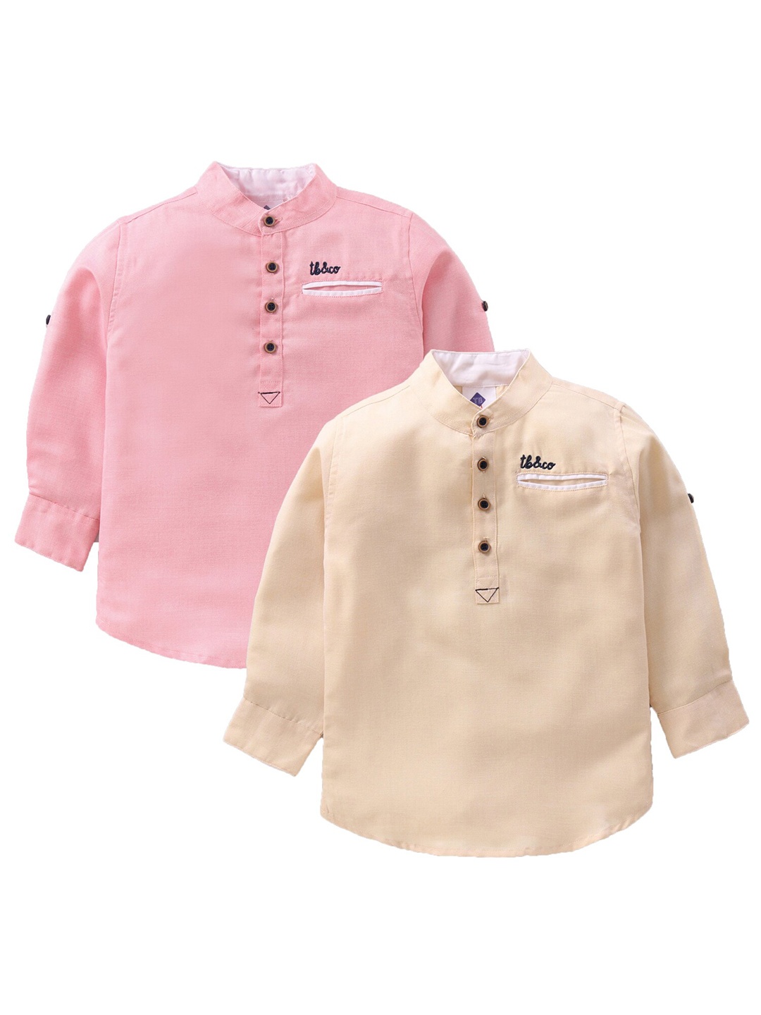 

TONYBOY Pack of 2 Boys Pink & Peach Solid Cotton Classic Casual Shirts