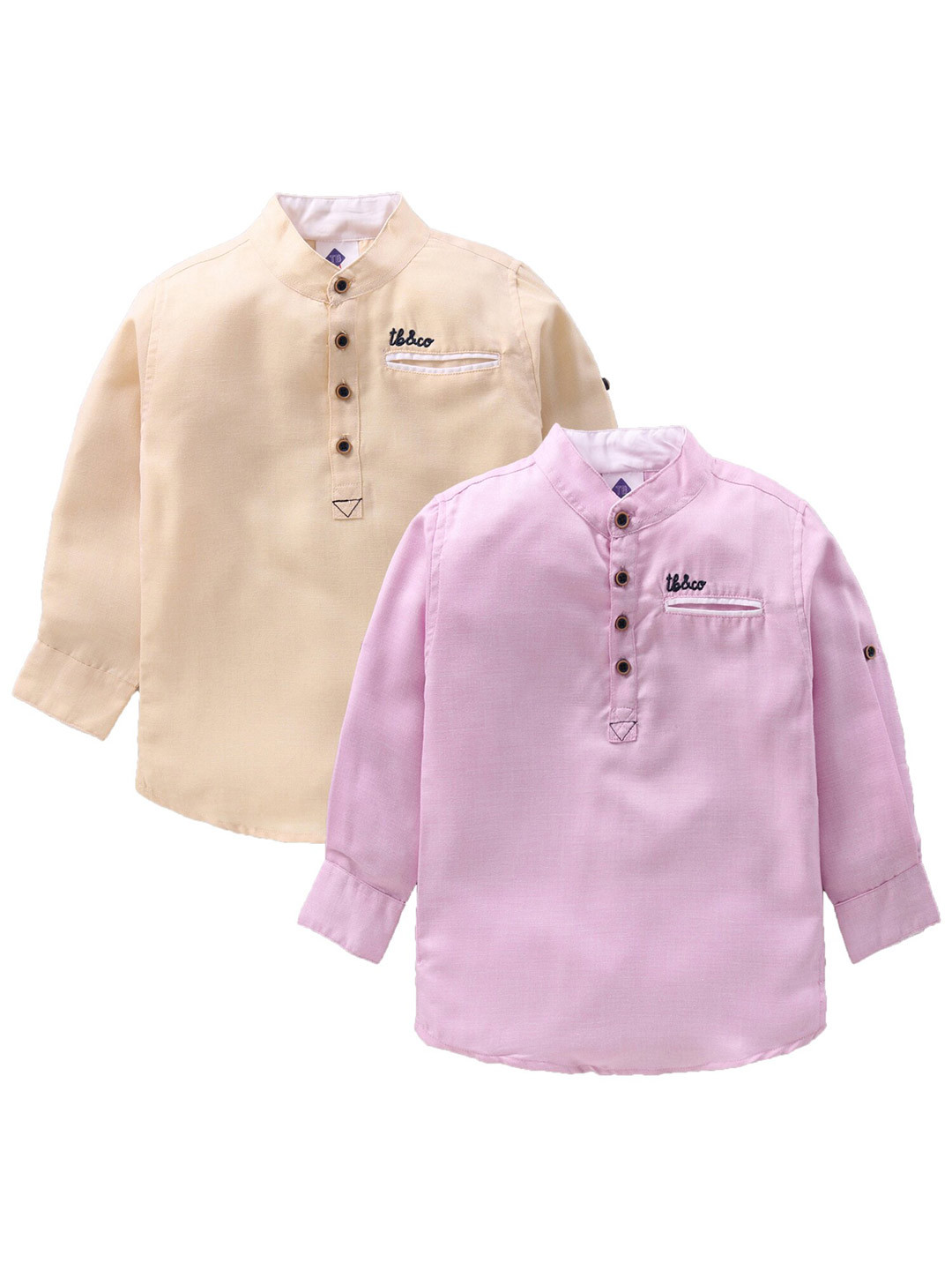 

TONYBOY Pack of 2 Boys Peach-Coloured & Purple Solid Cotton Classic Casual Shirts