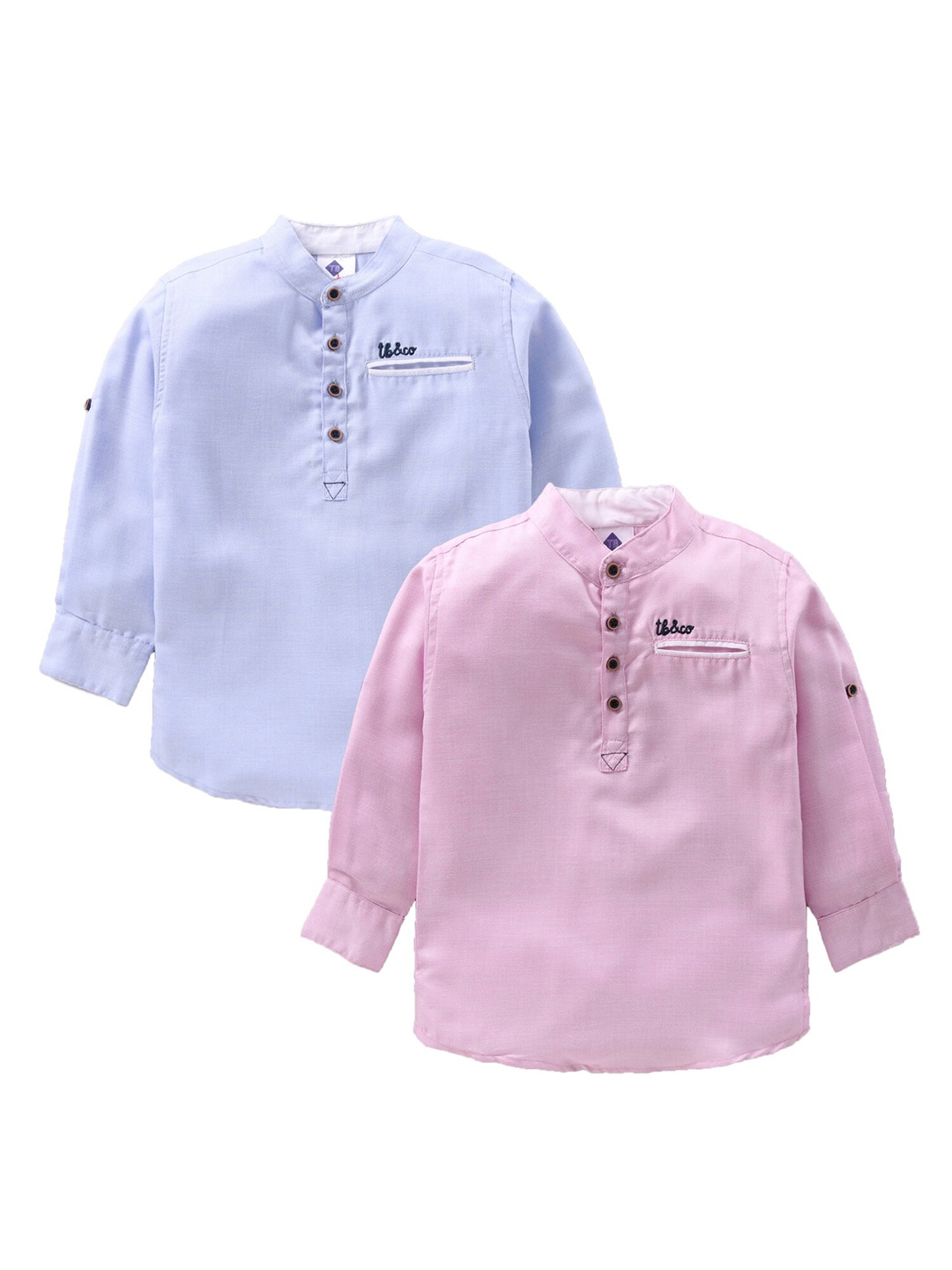 

TONYBOY Pack of 2 Boys Blue & Pink Solid Cotton Classic Casual Shirts