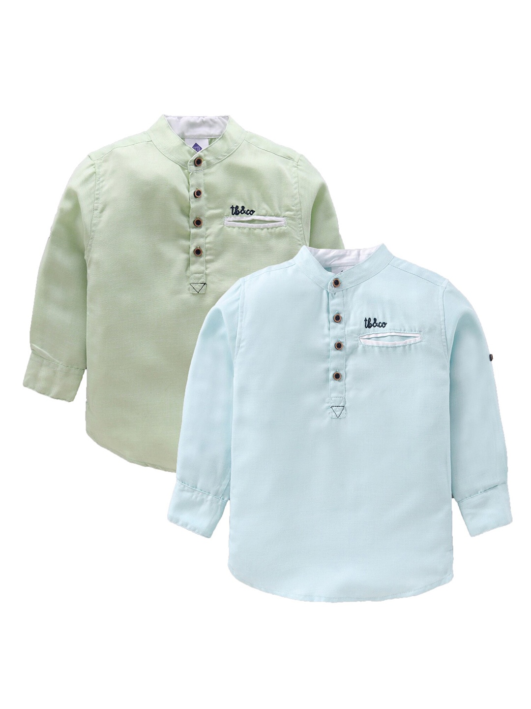 

TONYBOY Pack of 2 Boys Blue & Sea Green Solid Cotton Classic Casual Shirts