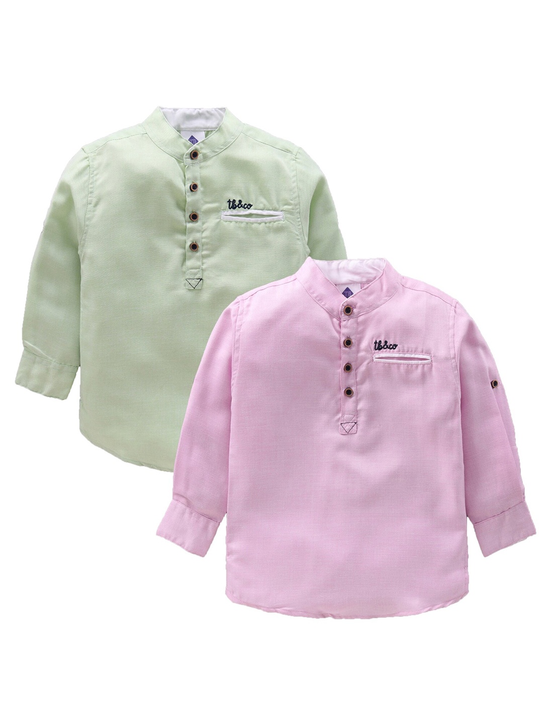 

TONYBOY Pack of 2 Boys Lime Green & Purple Solid Cotton Classic Casual Shirts