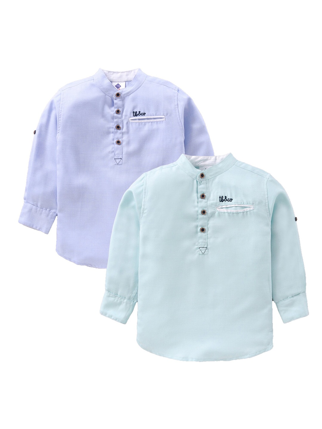 

TONYBOY Pack of 2 Boys Blue & Sea Green Solid Cotton Classic Casual Shirts