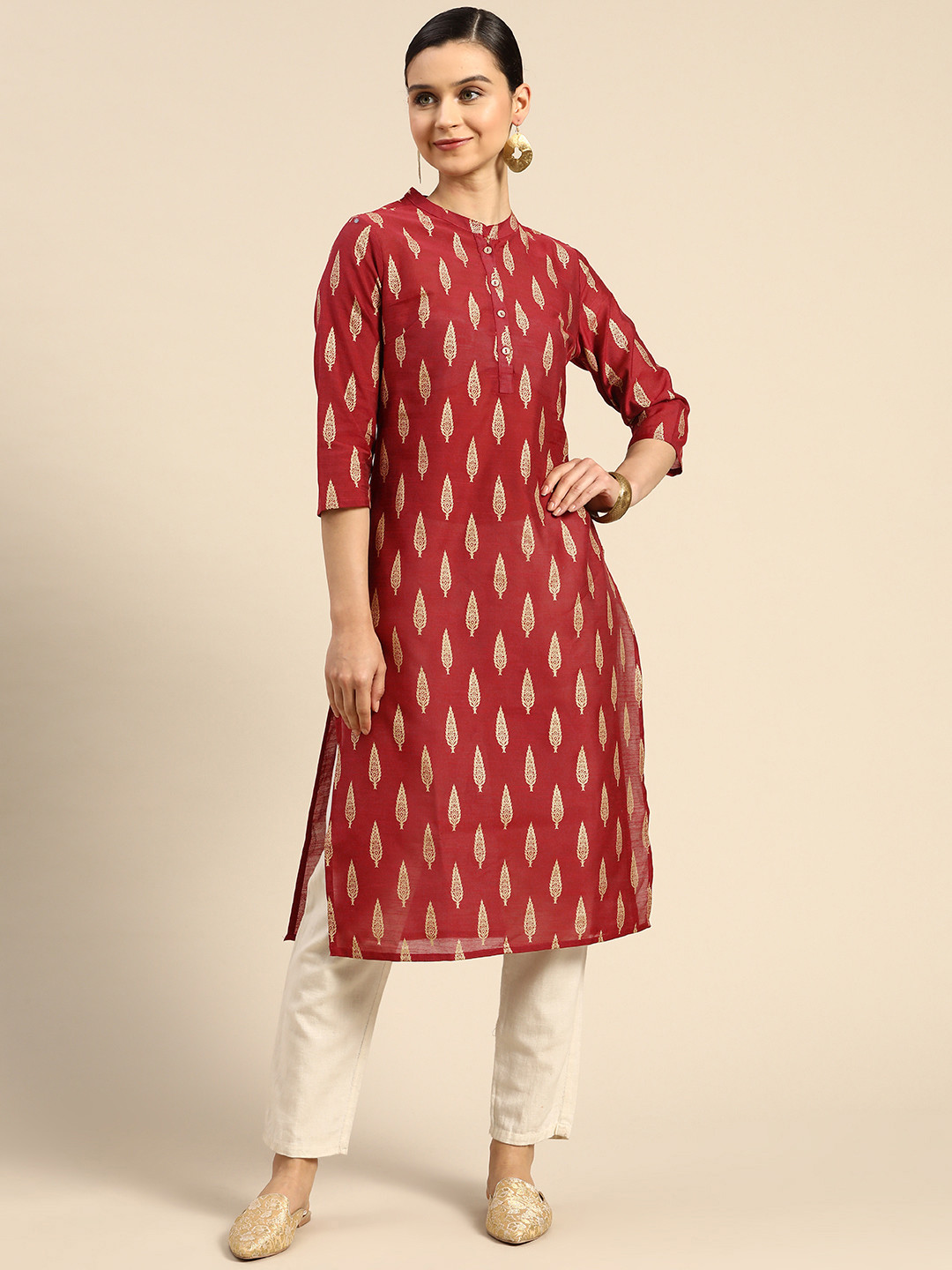 

Anouk Women Maroon & Beige Ethnic Motifs Printed Kurta