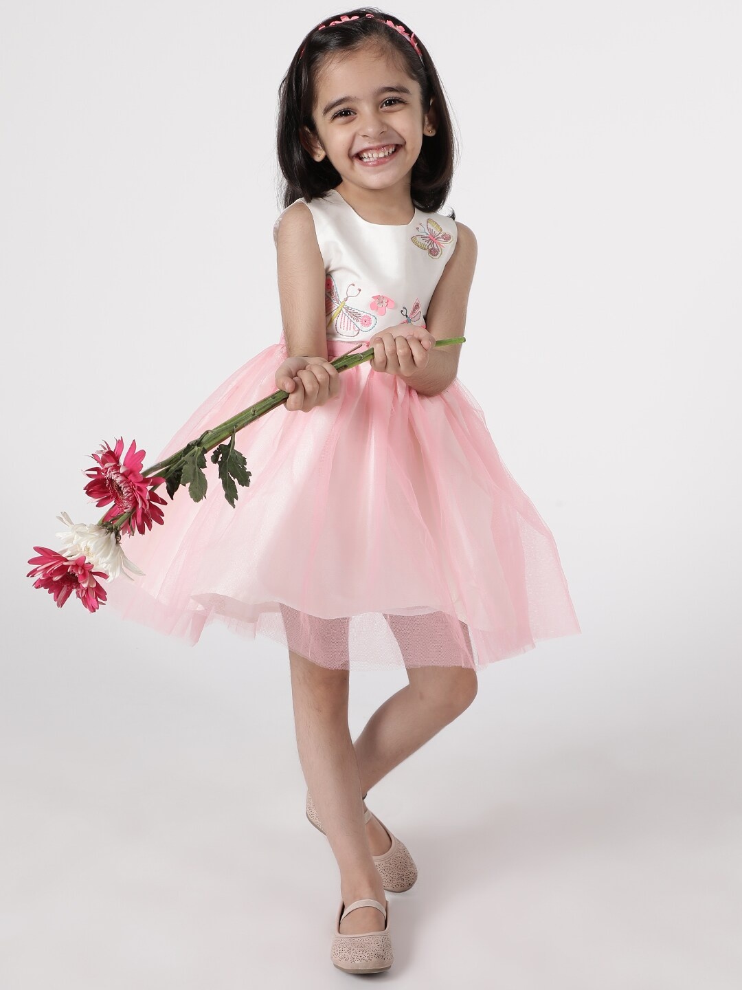 

A Little Fable Girls Pink Round Neck Fit And Flare Dress
