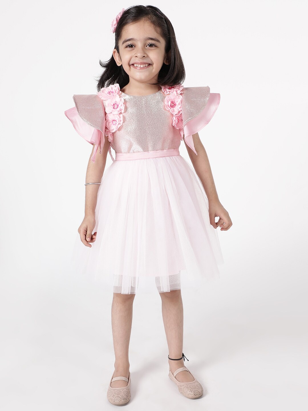 

A Little Fable Girls Pink Round Neck Fit And Flare Dress