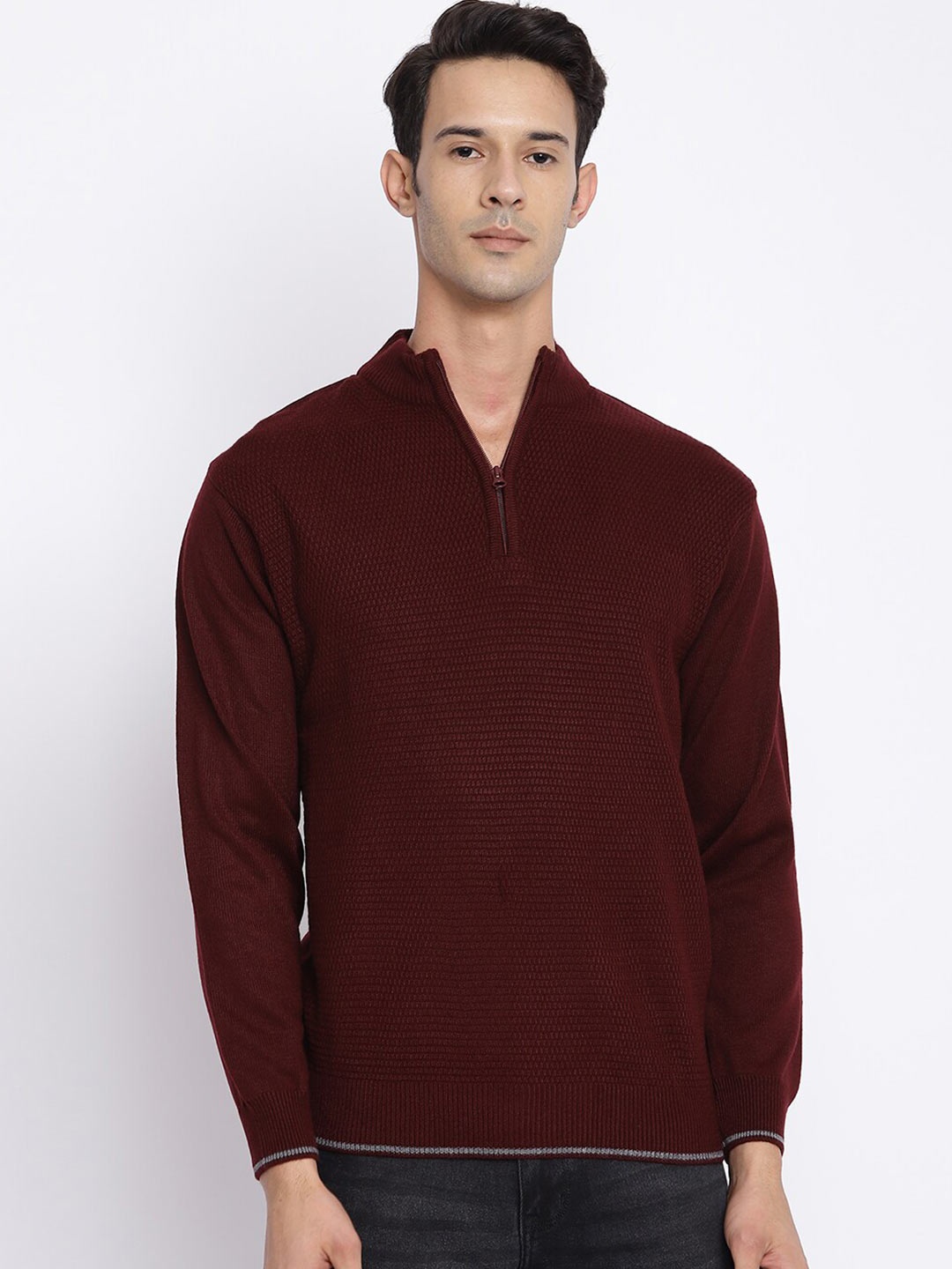 

Cantabil Men Maroon Ribbed Pullover