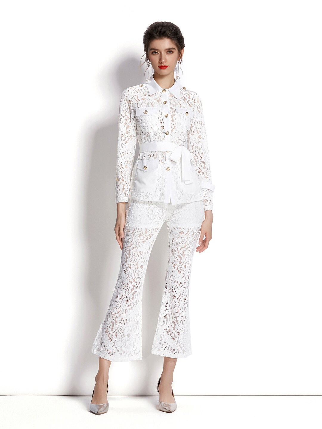 

JC Collection Women White Floral Lace Co-Ords