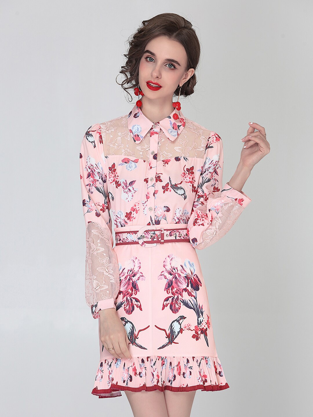 

JC Collection Women Pink Printed Shirt with Skirt Co-Ords Set