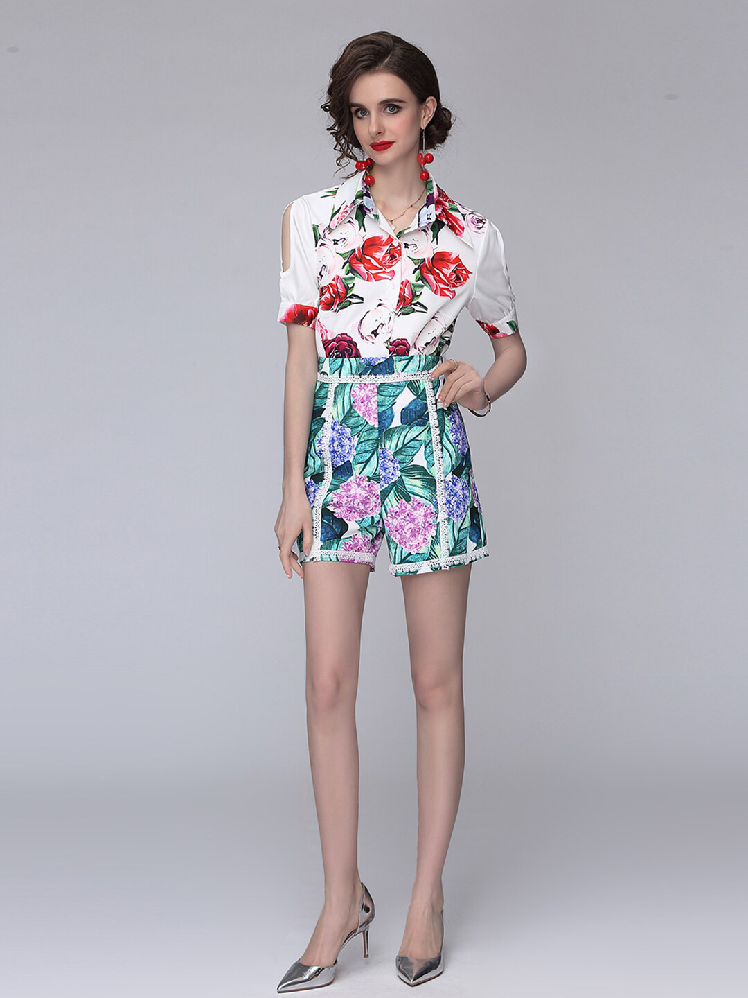 

JC Collection Women White & Blue Printed Shirt with Short Co-Ords Set