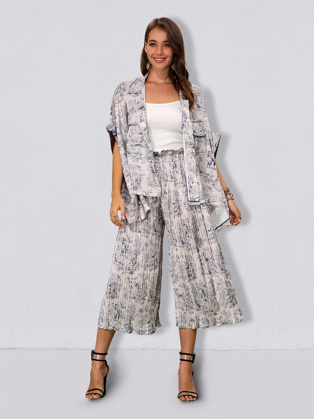 

JC Collection Women Beige Printed Shirt with Trouser Co-Ords Set