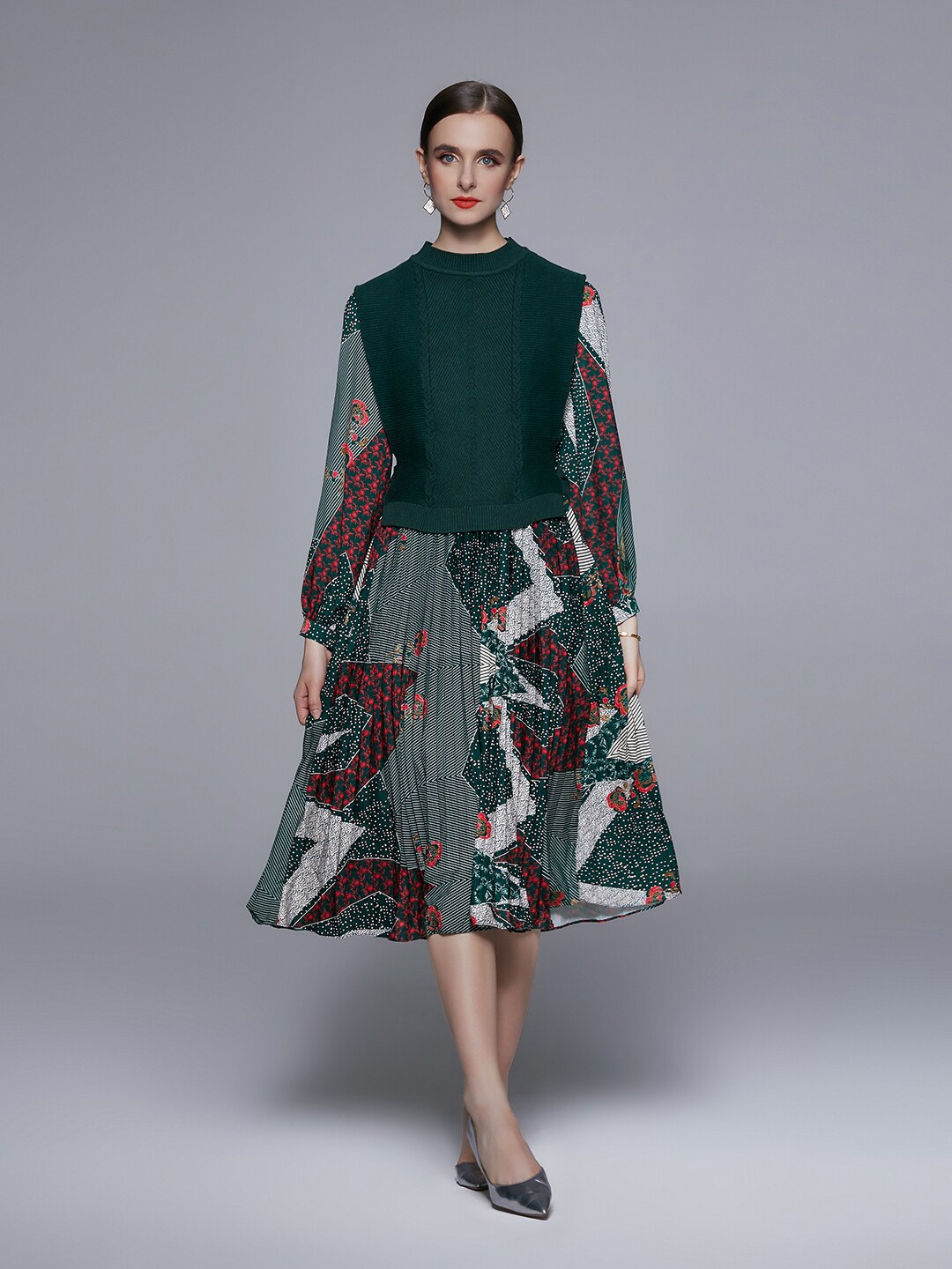

JC Collection Women Green Printed Top with Skirt