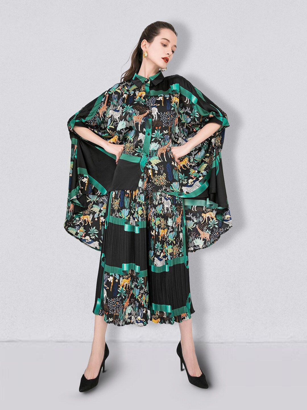 

JC Collection Women Green & Black Printed Top with Culottes