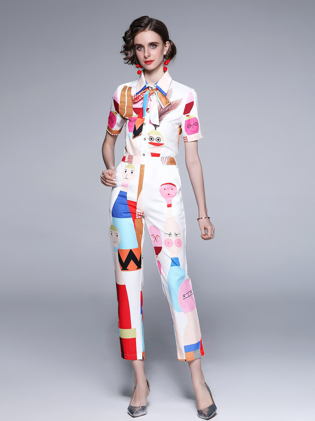 

JC Collection Women White & Pink Printed Shirt with Trousers