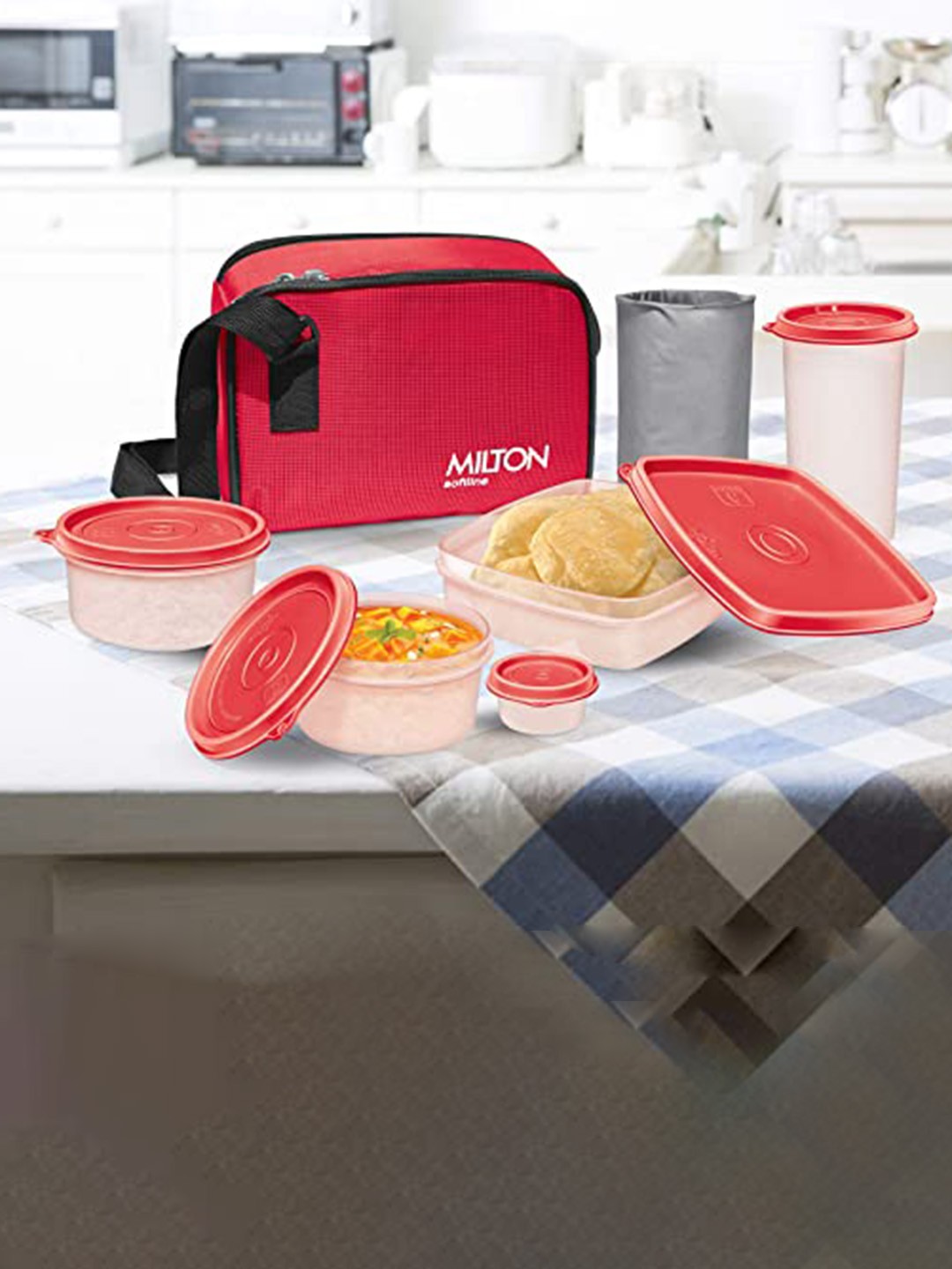 

Milton Prime Trendy Red Set of 5 Tiffin Box Containers 350ml 30ml 400ml and Tumbler 400ml