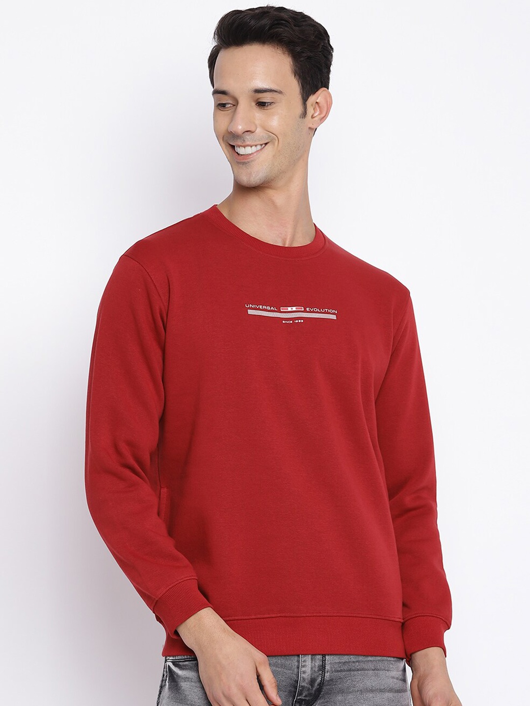

Cantabil Men Red Printed Wool Sweatshirt