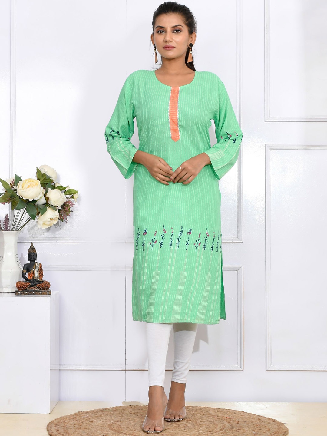 

Kesarya Women Green Floral Printed Pure Cotton Kurta