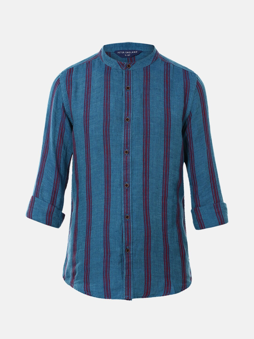 

Peter England Boys Blue Slim Fit Striped Pure Cotton Casual Shirt