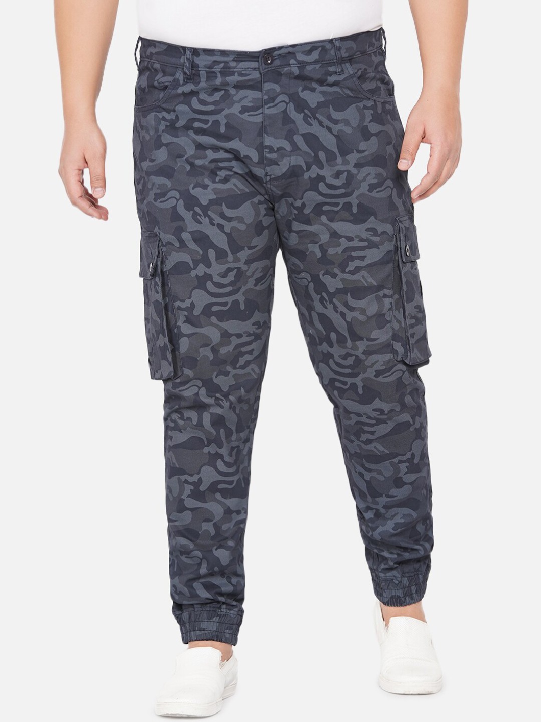 

John Pride Men Plus Size Blue Camouflage Printed Easy Wash Cargos Trousers