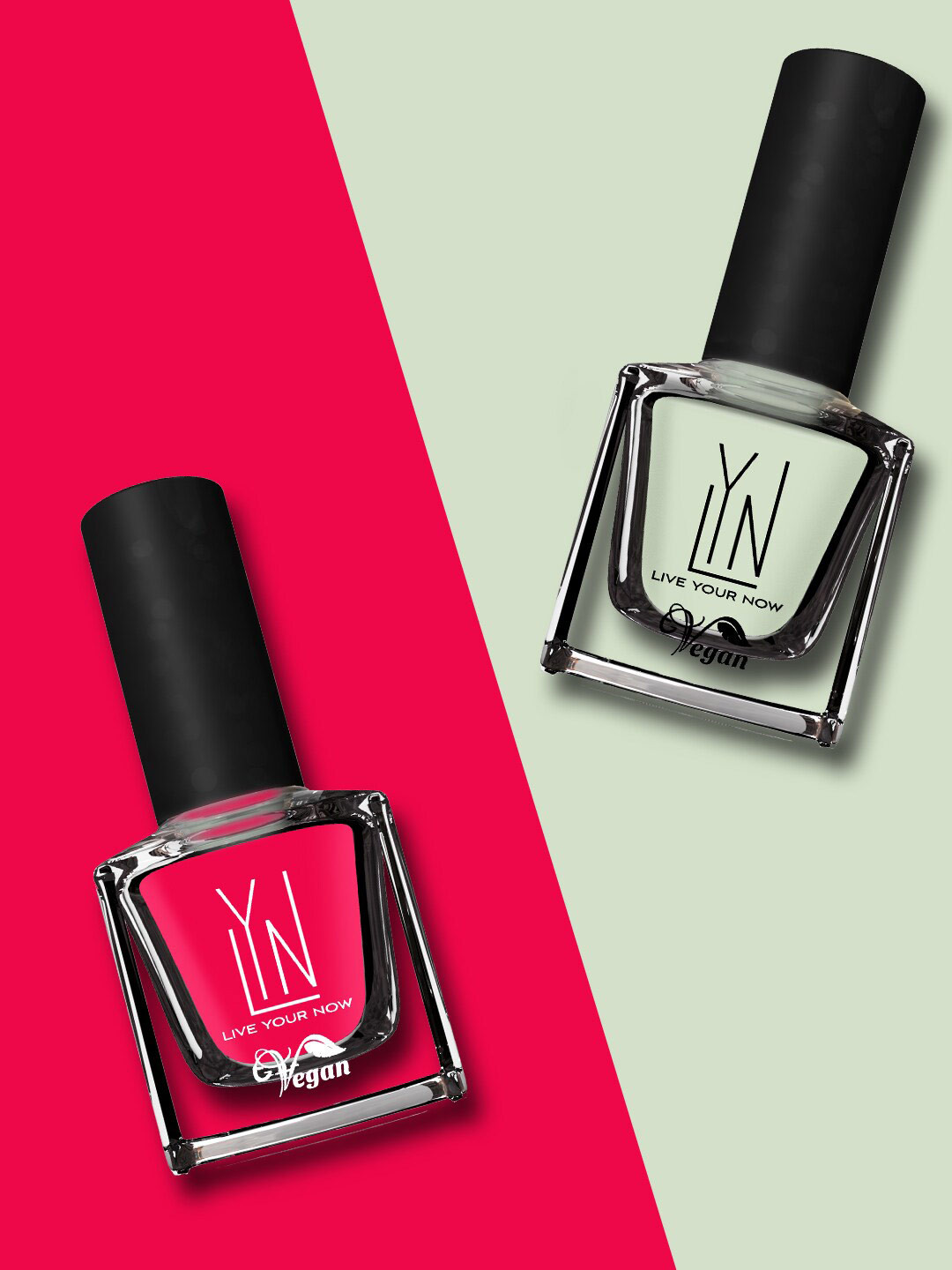 

LYN LIVE YOUR NOW Pack of 2 Vegan Cruelty-Free Nail Polish 16ml - Majestic Mint & Femme Fatale, Red
