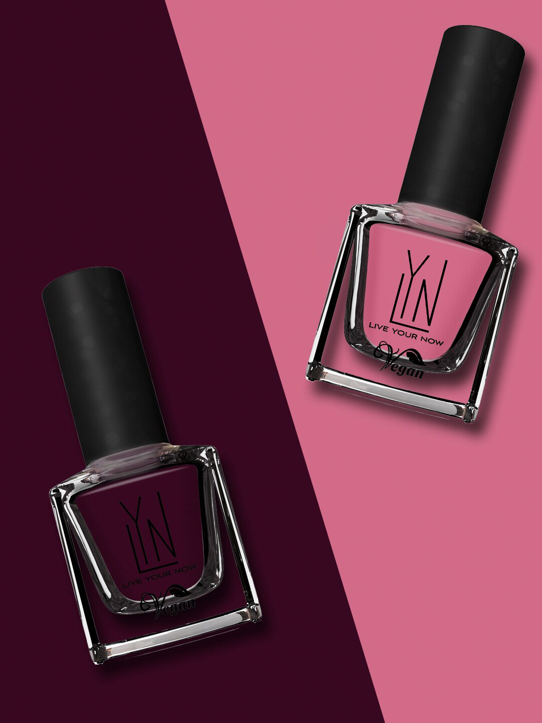 

LYN LIVE YOUR NOW Pack of 2 Vegan Cruelty-Free Nail Polish 16ml - Pink Horse & Under Currant, Na