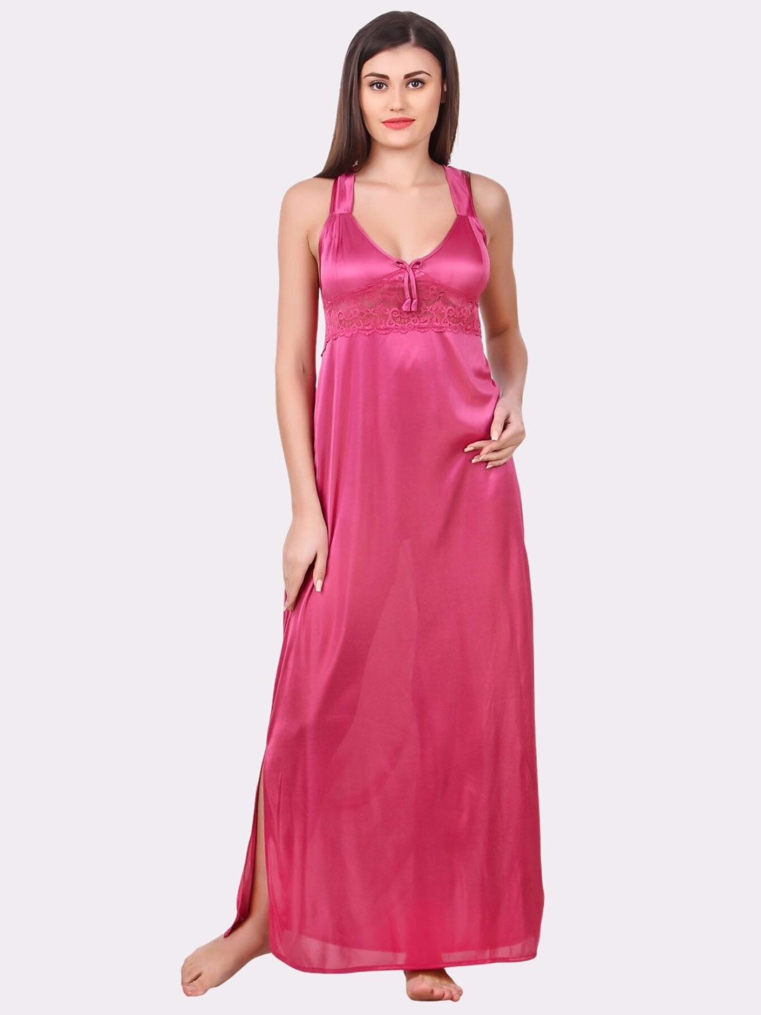 

Fasense Pink Solid Maxi Nightdress