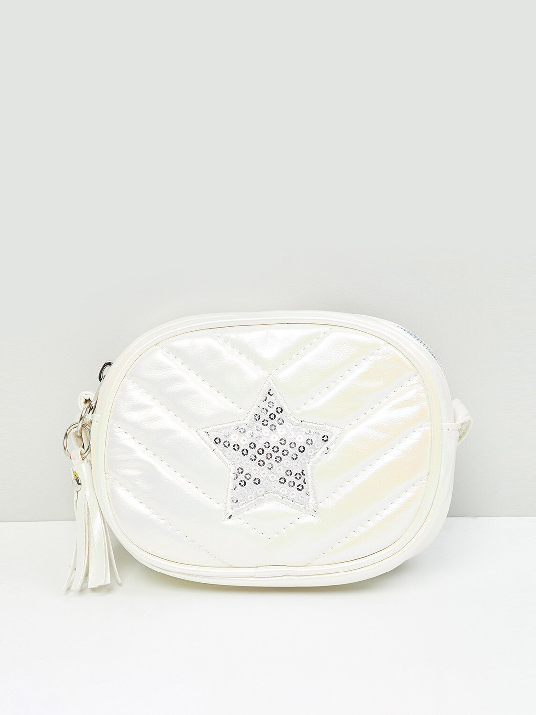 

max Girls Off White Embellished PU Half Moon Sling Bag