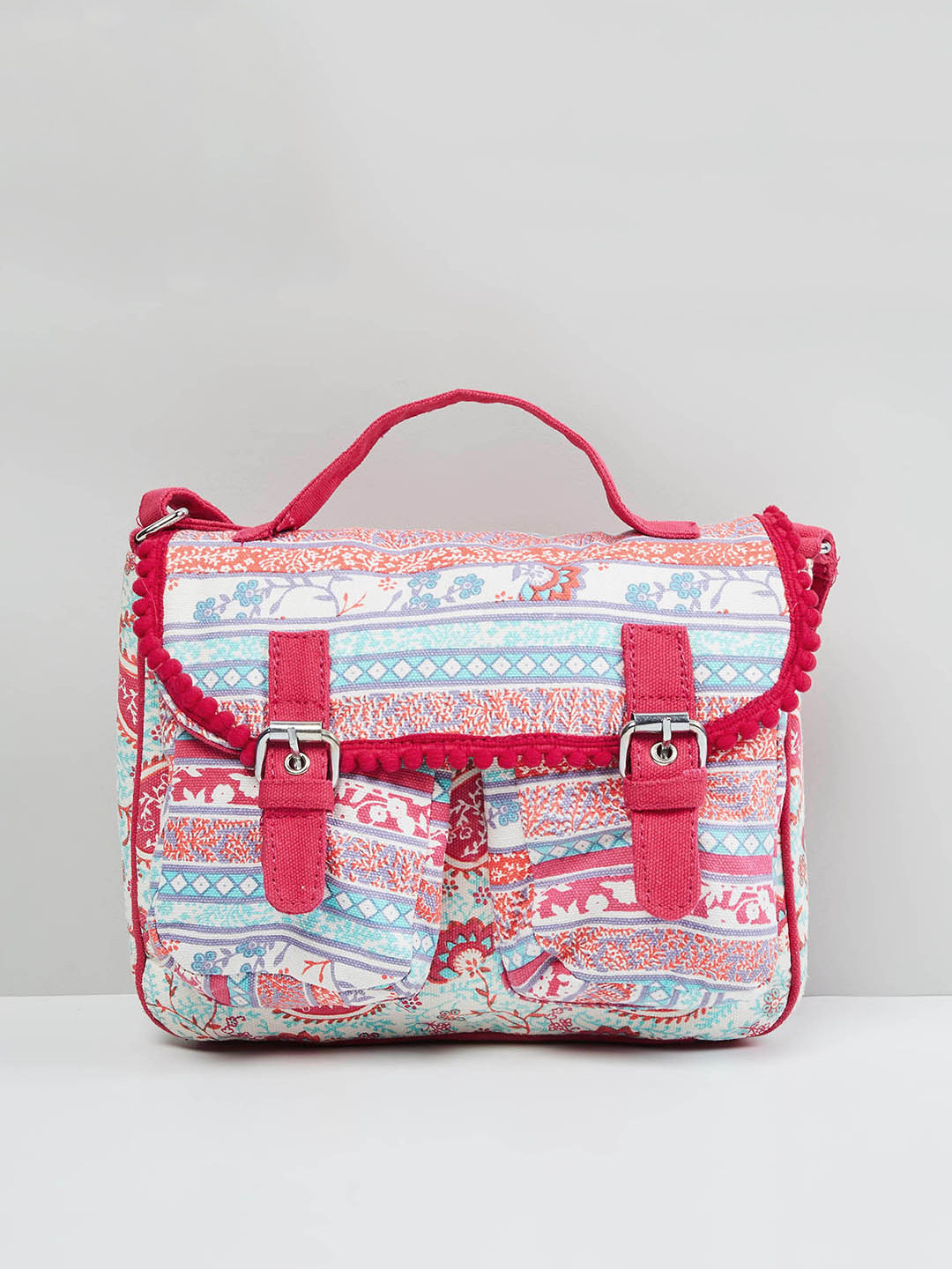 

max Girls White & Pink Floral Printed Structured Satchel