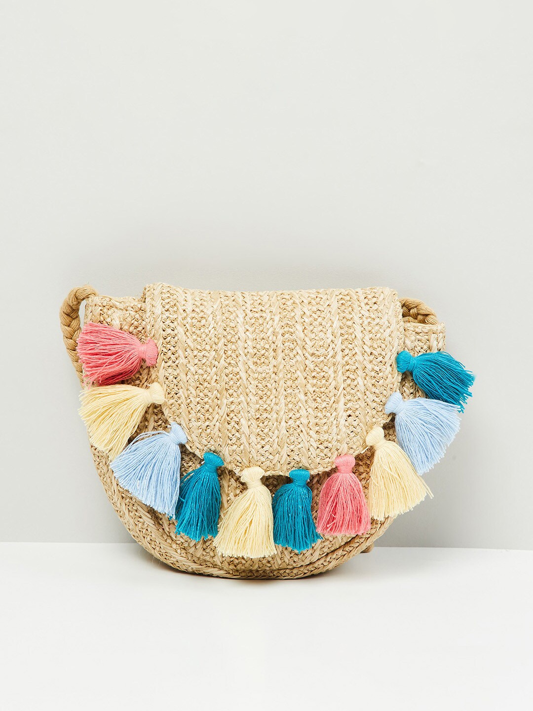 

max Girls Yellow Half Moon Sling Bag with Tasselled